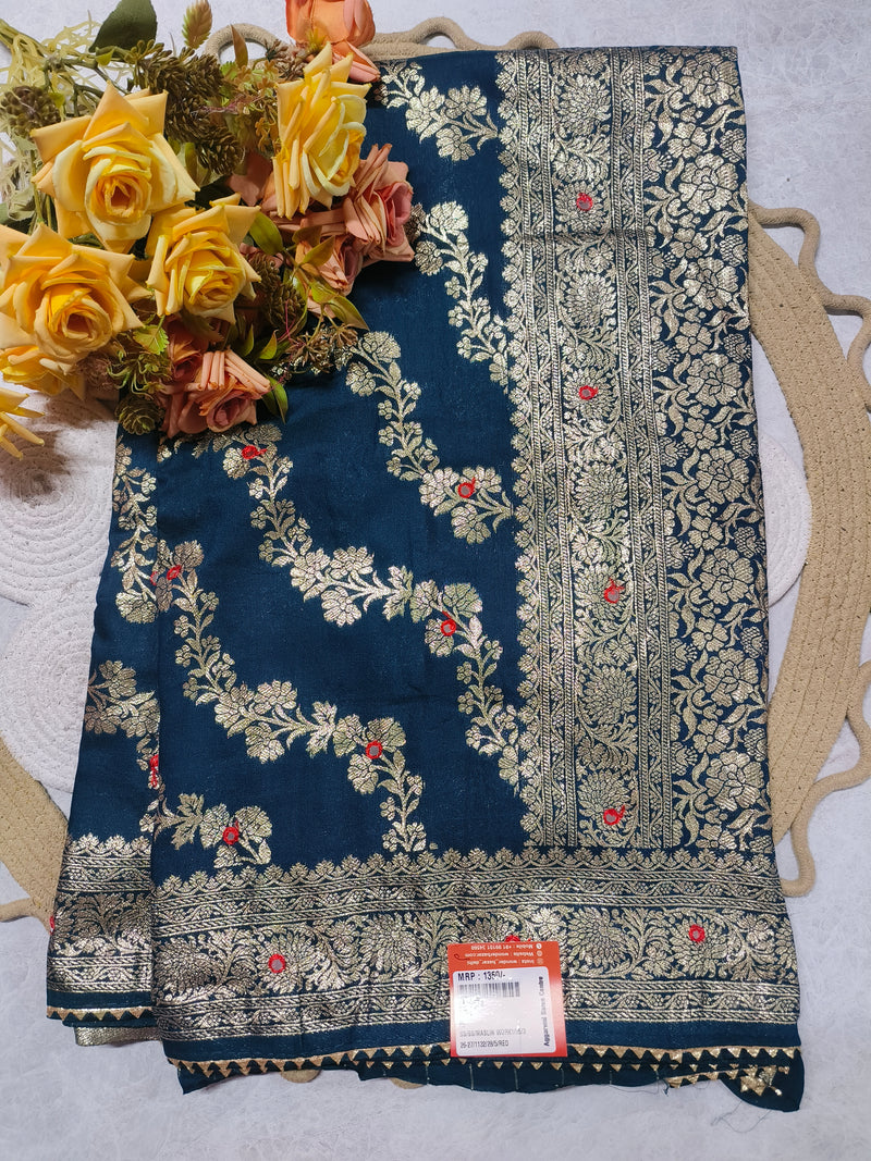 Royal Blue Banarasi Silk Saree with Golden Zari Motifs