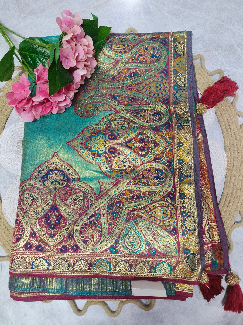 Stunning Teal Green Designer Saree with Ornate Zari Embroidery