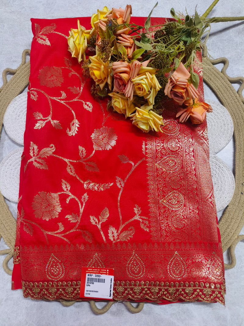 Radiant Red Traditional Banarasi-Style Silk Saree