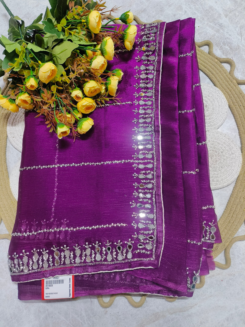 Radiant Purple Mirror-Work Fancy Net Saree