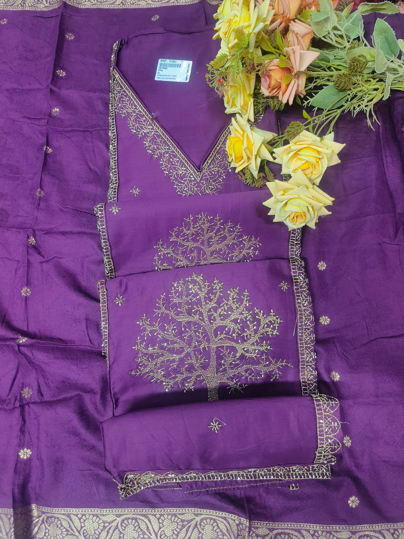 Chic Deep Purple Ethnic Suit with Tree Design