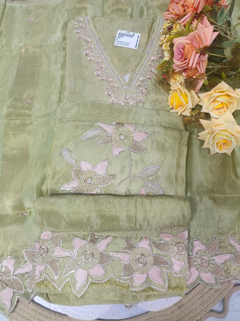 Elegant Sky Blue Embroidered Unstitched Suit Set