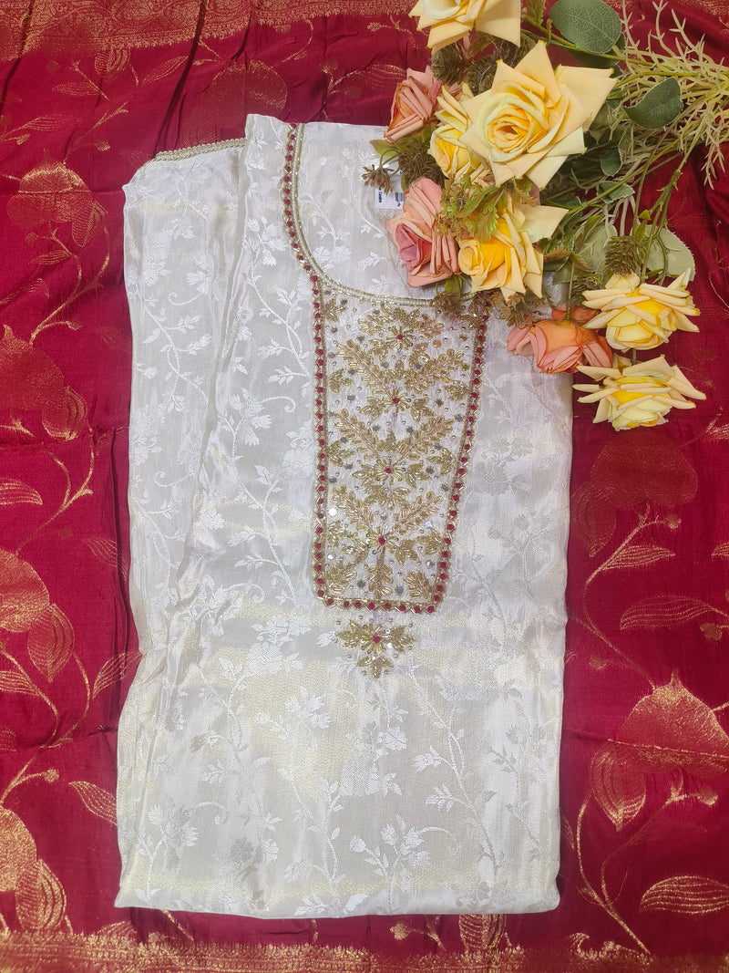 Royal Ivory Gold Zari Work Ethnic Suit Set
