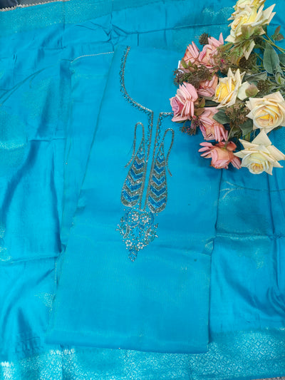 Vibrant Turquoise Embroidered Designer Suit Set