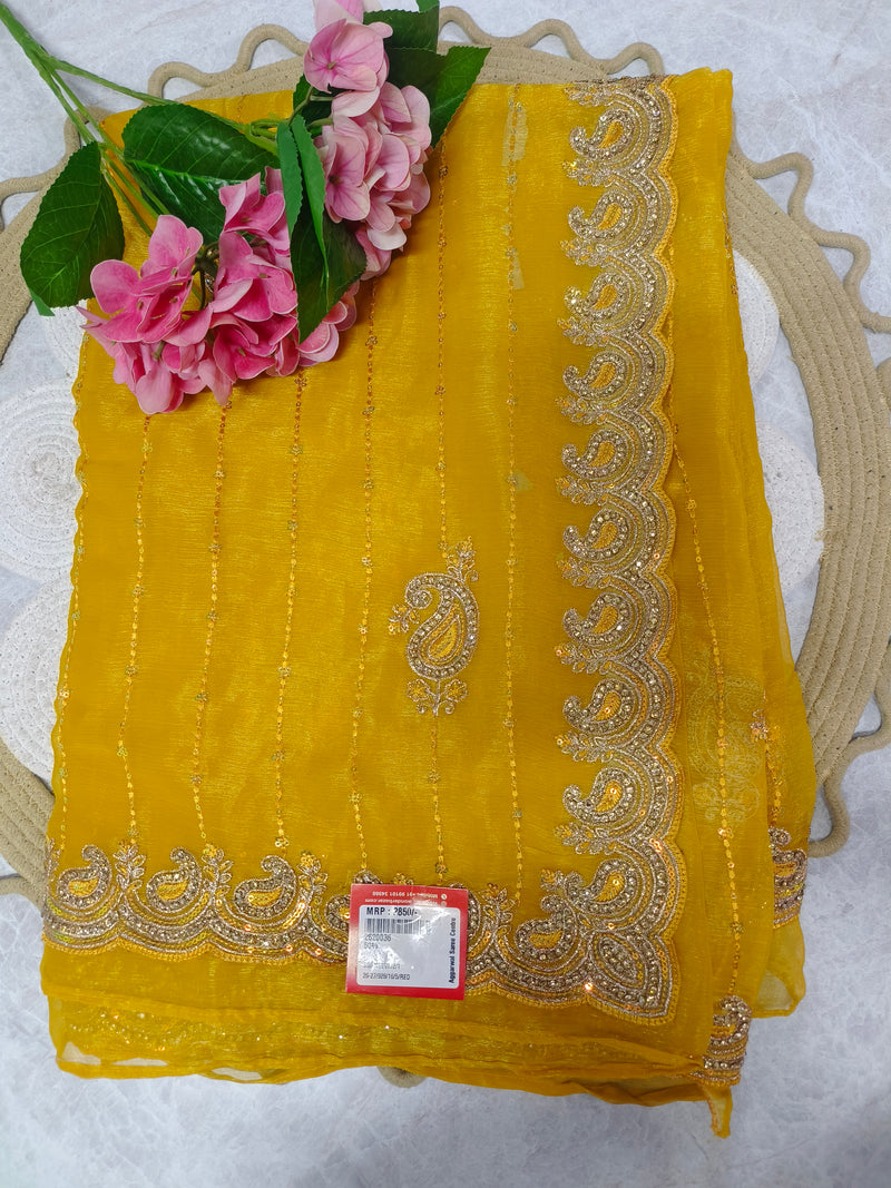 Radiant Mustard Yellow Embellished Fancy Chiffon Saree