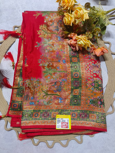 Vibrant Red Traditional Silk Festive Ethnic Saree