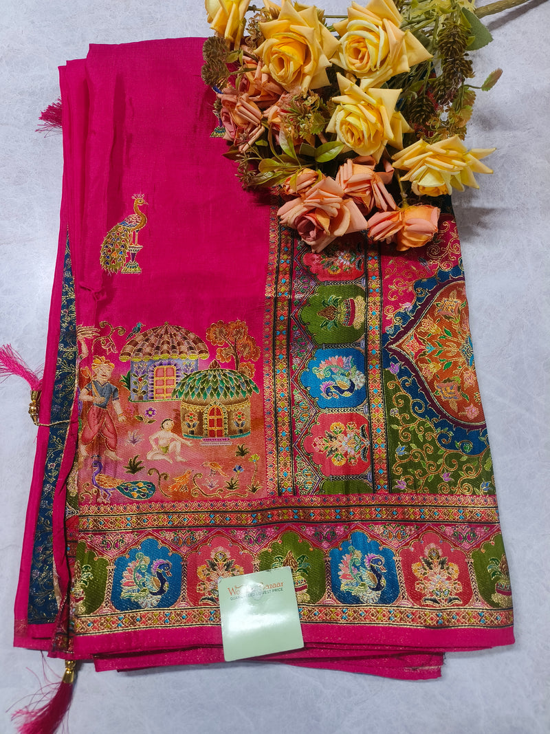 Elegant Cream & Multi-Color Embroidered Designer Saree