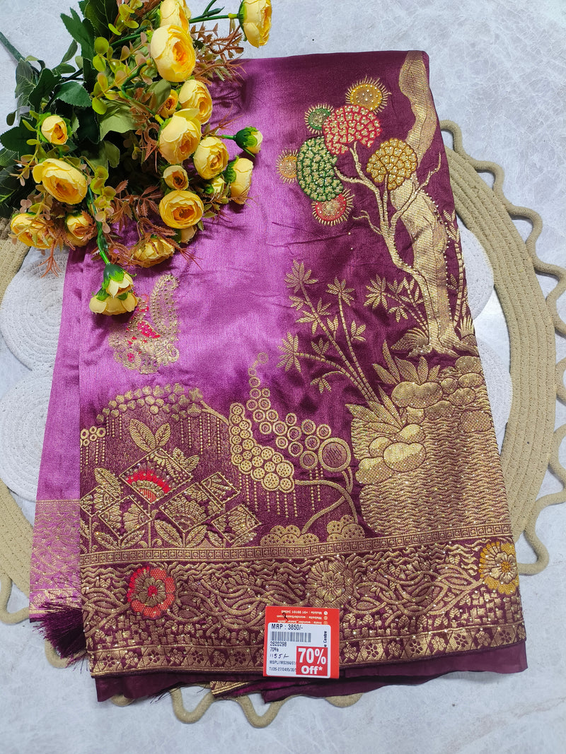 Grand Magenta Silk-Blend Zari Weave Party Saree