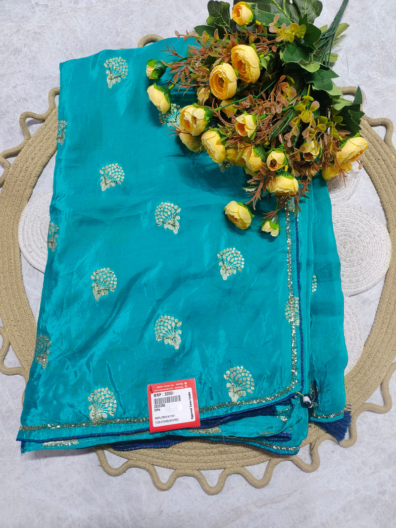 Elegant Teal Blue Fancy Saree with Shimmer Accents