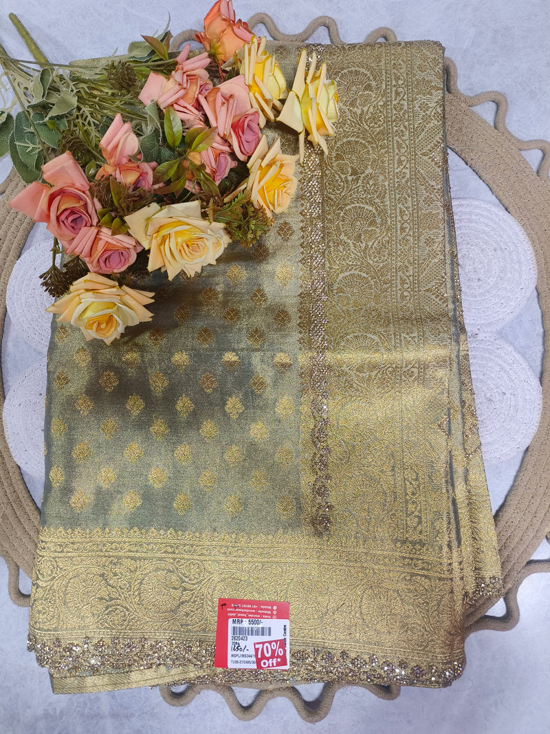 Elegant Metallic Grey Patterned Silk Saree