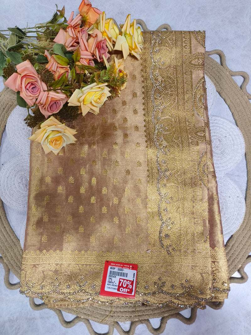 Chic Bronzed Copper Silk Saree with Embellished Border
