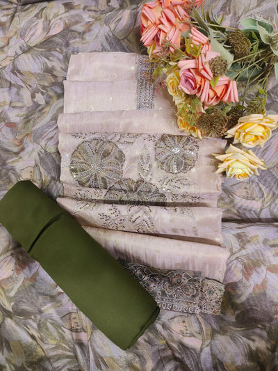 Chic Blush Pink & Olive Green Designer Suit Set