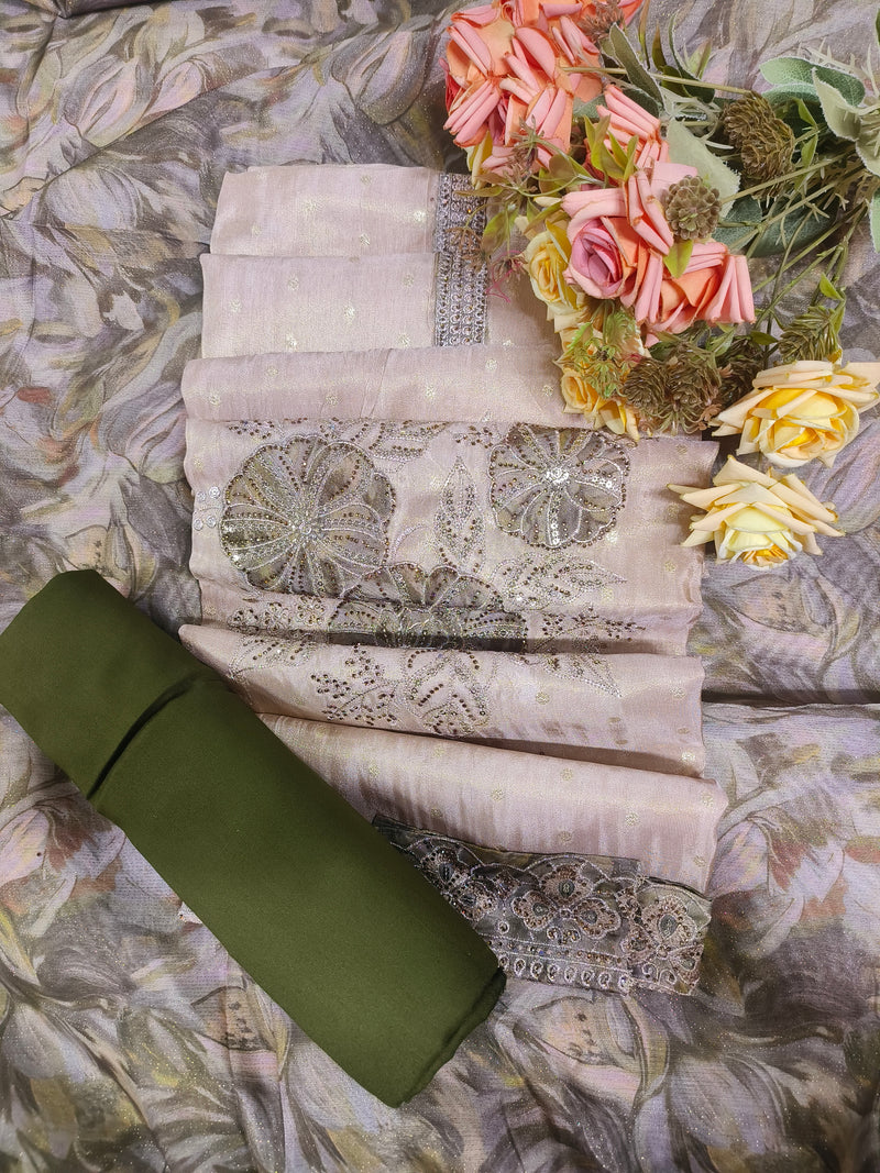 Chic Blush Pink & Olive Green Designer Suit Set