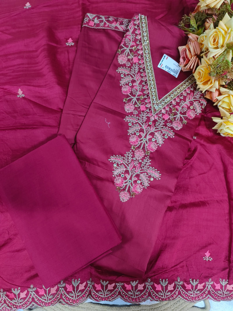 Elegant Teal Embroidered Unstitched Dress Material