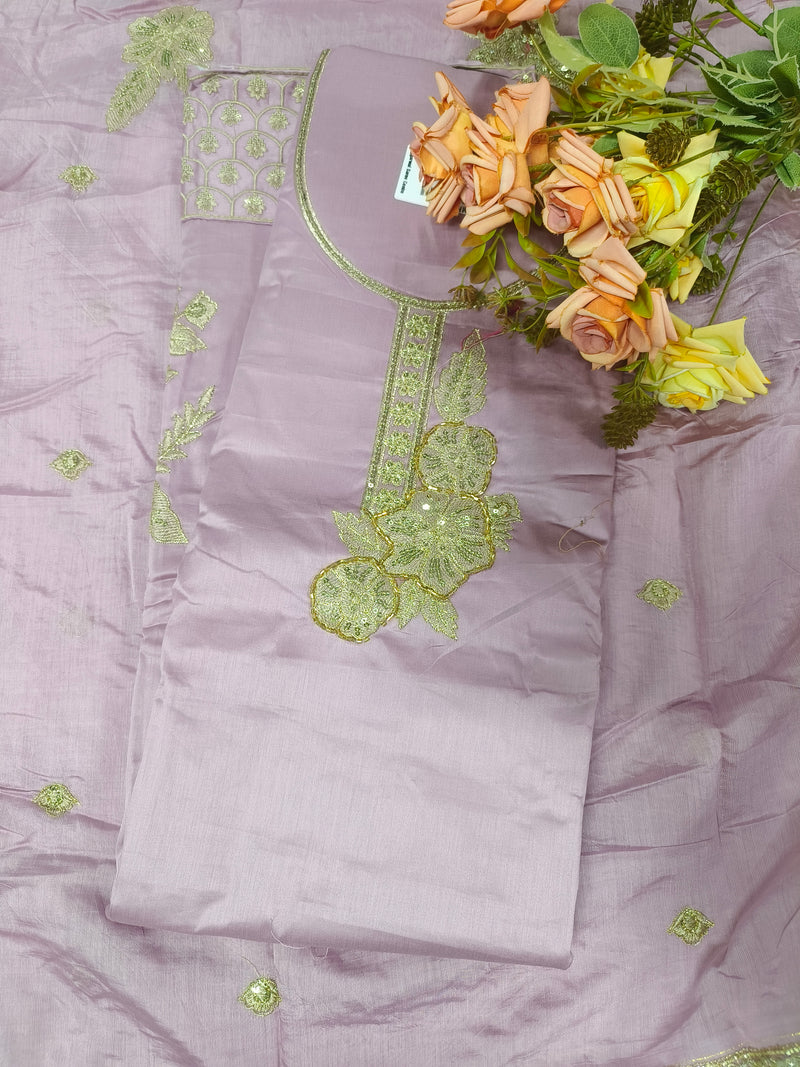 Elegant Mauve Floral Embroidered Fancy Suit Set