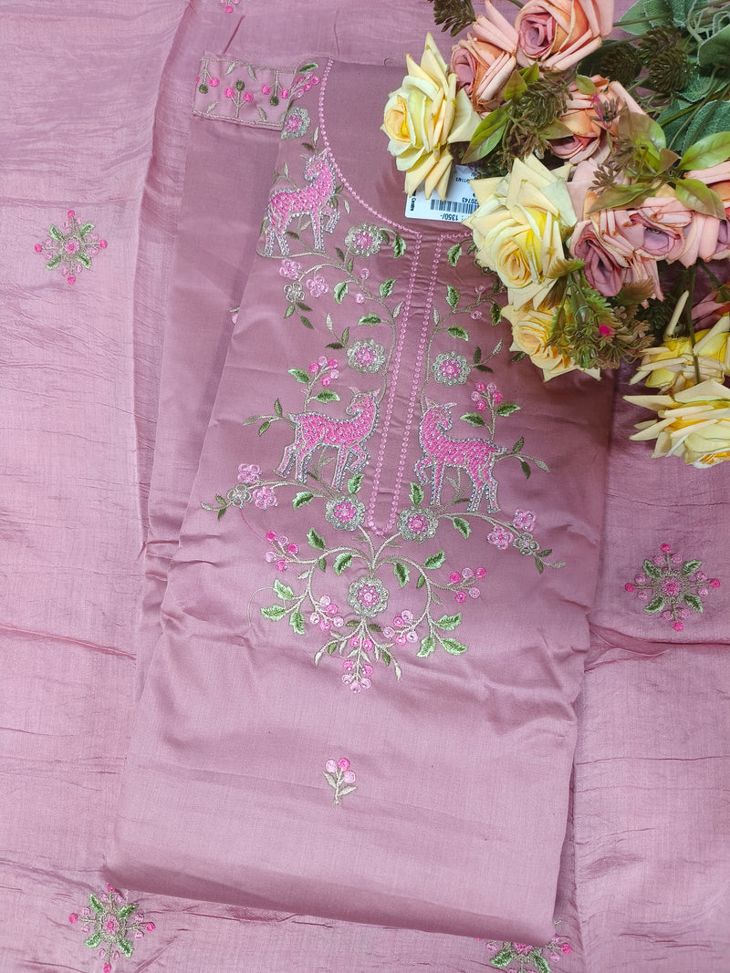 Chic Dusty Pink Deer Motif Embroidered Fancy Suit