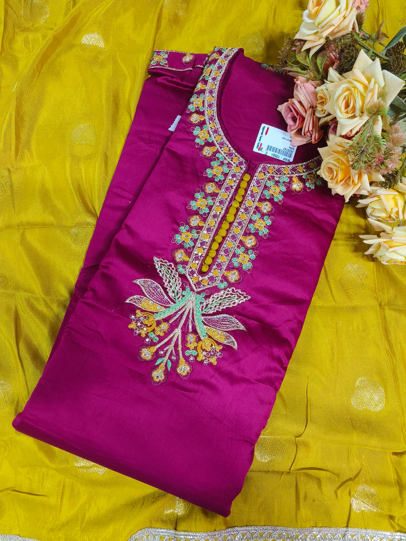 Vibrant Magenta Embroidered Unstitched Salwar Suit