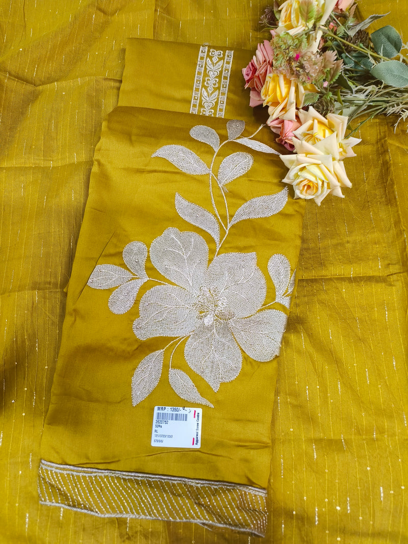 Radiant Olive Green Floral Embroidered Unstitched Suit