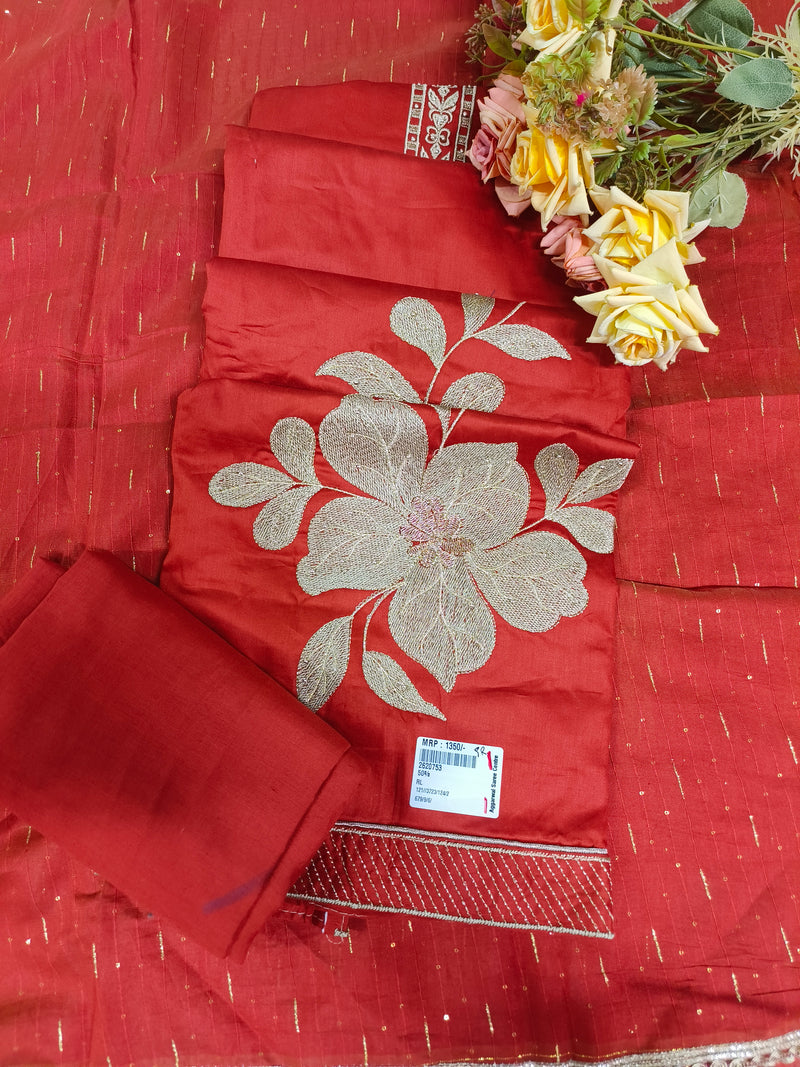 Radiant Olive Green Floral Embroidered Unstitched Suit