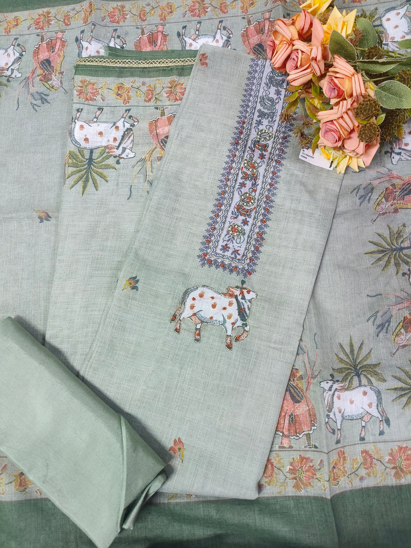 Elegant Mauve Folk Art Printed Unstitched Suit