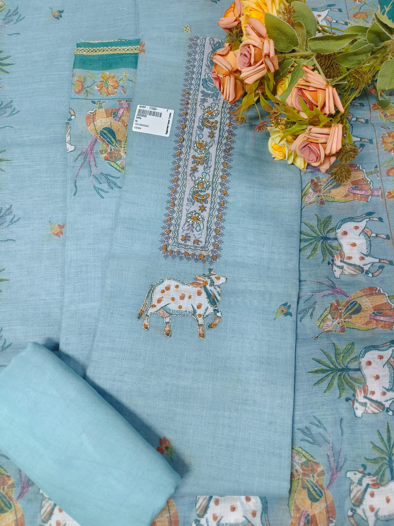 Elegant Mauve Folk Art Printed Unstitched Suit
