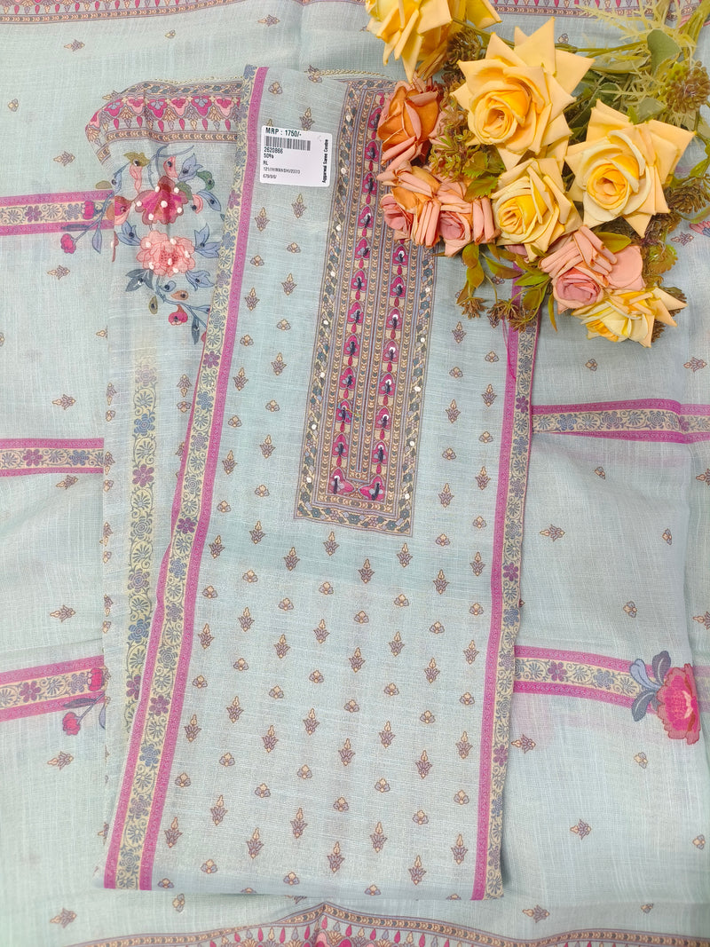 Exquisite Cream & Pink Floral Unstitched Suit