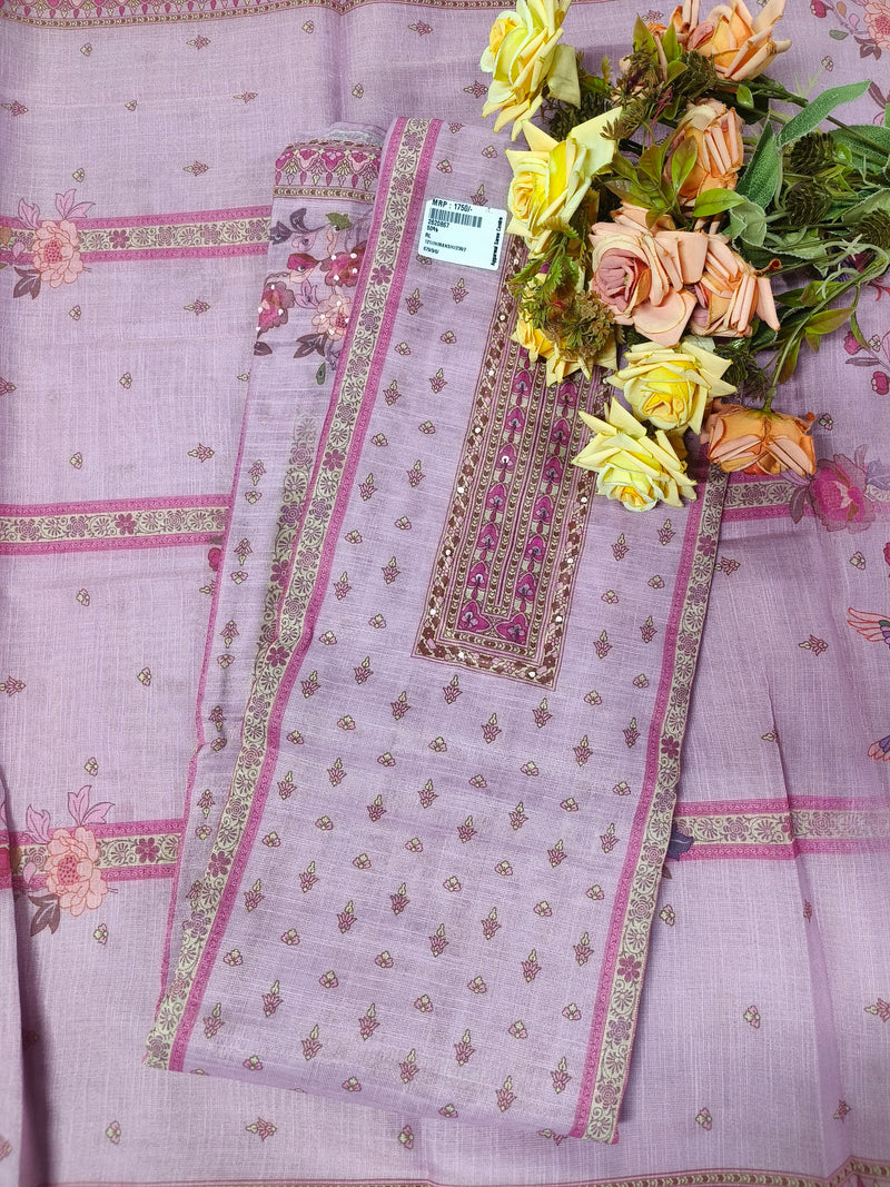 Exquisite Cream & Pink Floral Unstitched Suit
