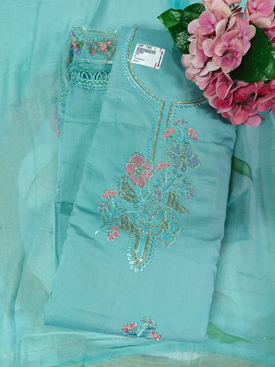 Charming Turquoise Floral Embroidered Salwar Suit