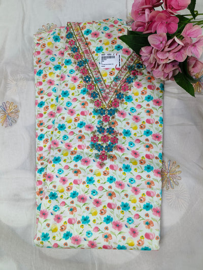 Minimalist White Floral Embroidered Suit Set