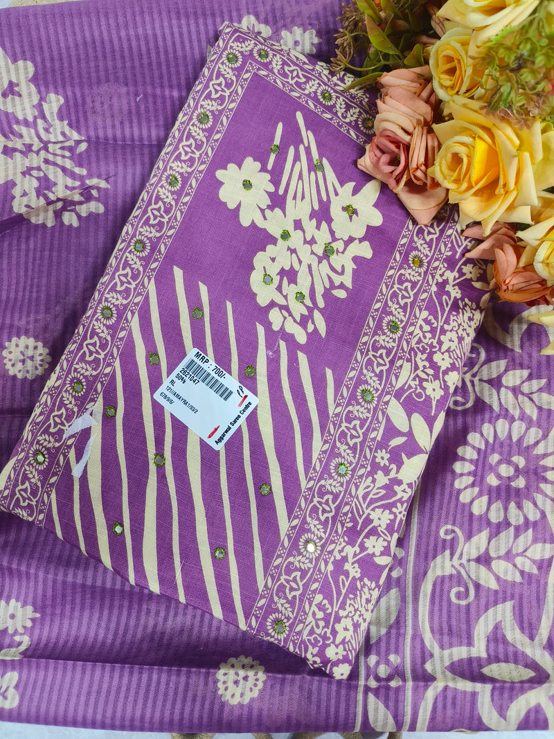 Elegant Purple Striped Floral Embroidered Suit Set
