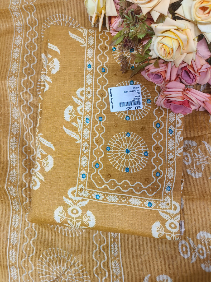 Sophisticated Mustard & White Floral Border Suit Set