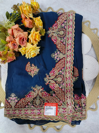 Stunning Royal Blue Designer Saree with Embellished Border