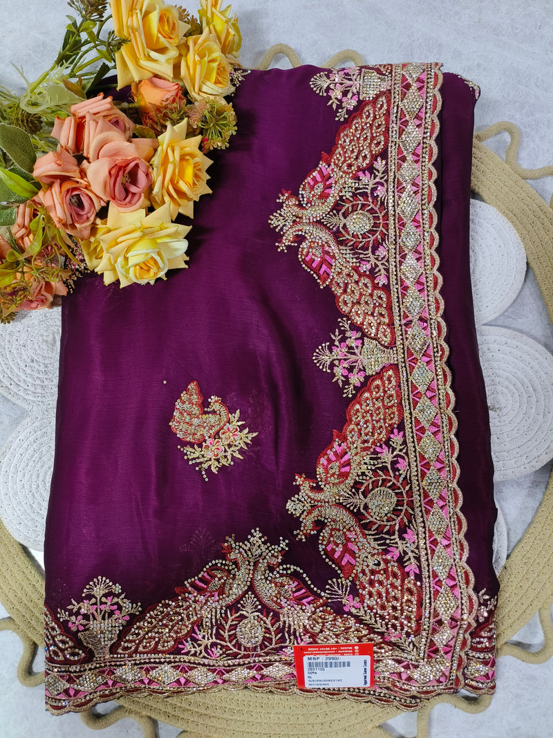 Stunning Royal Blue Designer Saree with Embellished Border