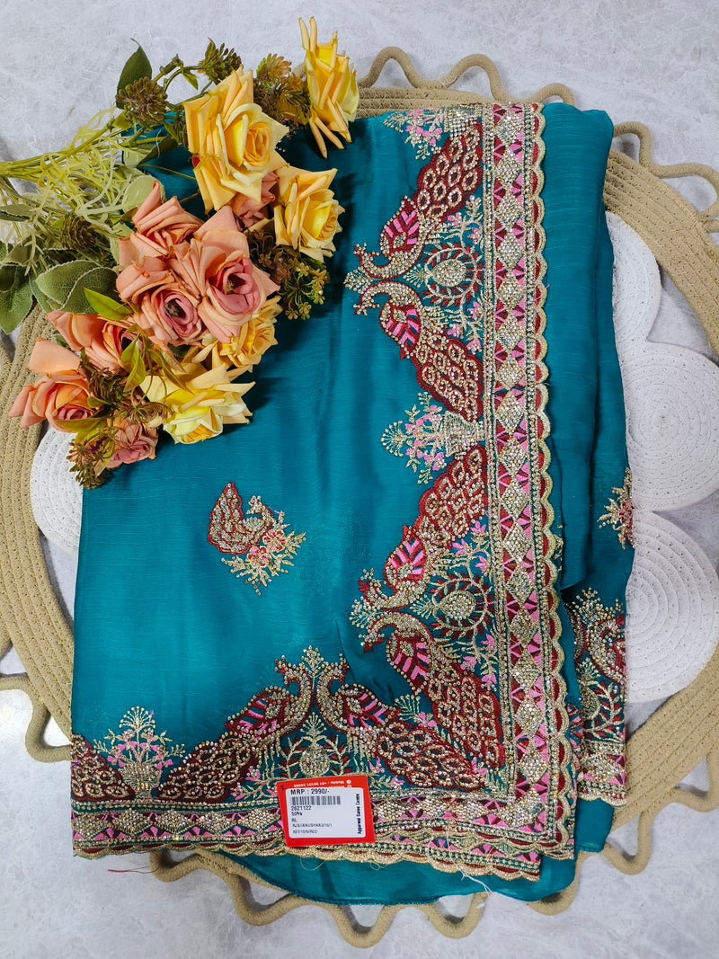 Stunning Royal Blue Designer Saree with Embellished Border