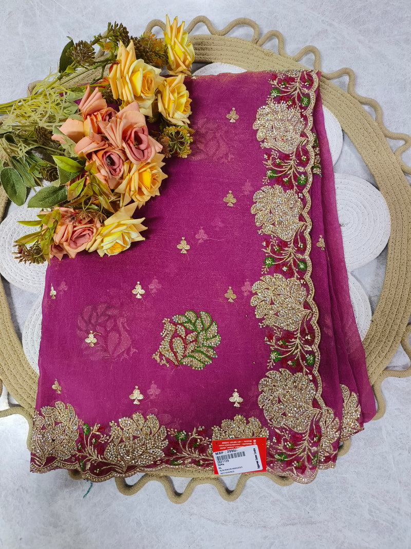 Chic Midnight Blue Saree with Glittering Floral Motifs