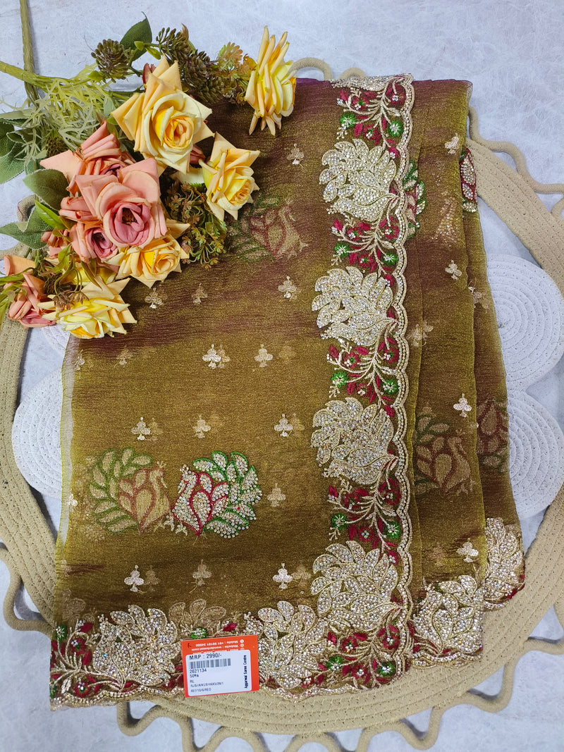 Chic Midnight Blue Saree with Glittering Floral Motifs
