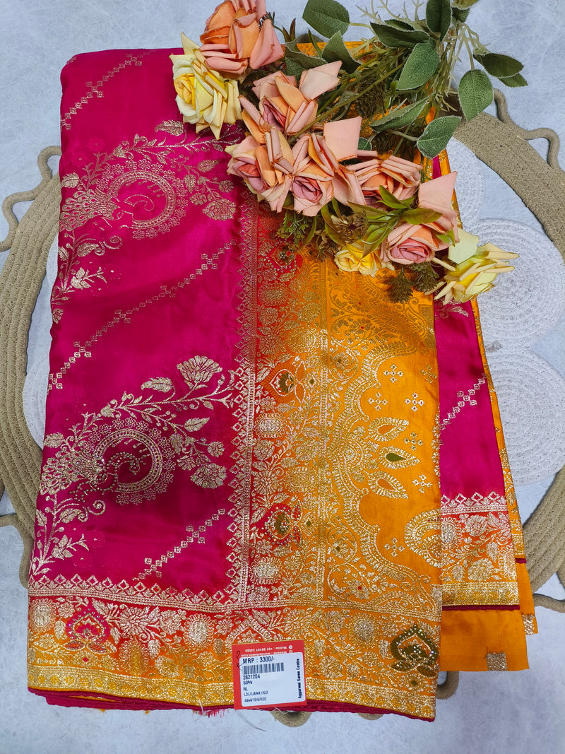 Radiant Pink and Golden Fancy Saree with Traditional Motifs