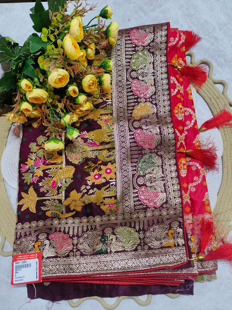 Regal Maroon & Red Zari-Woven Banarasi Silk Saree