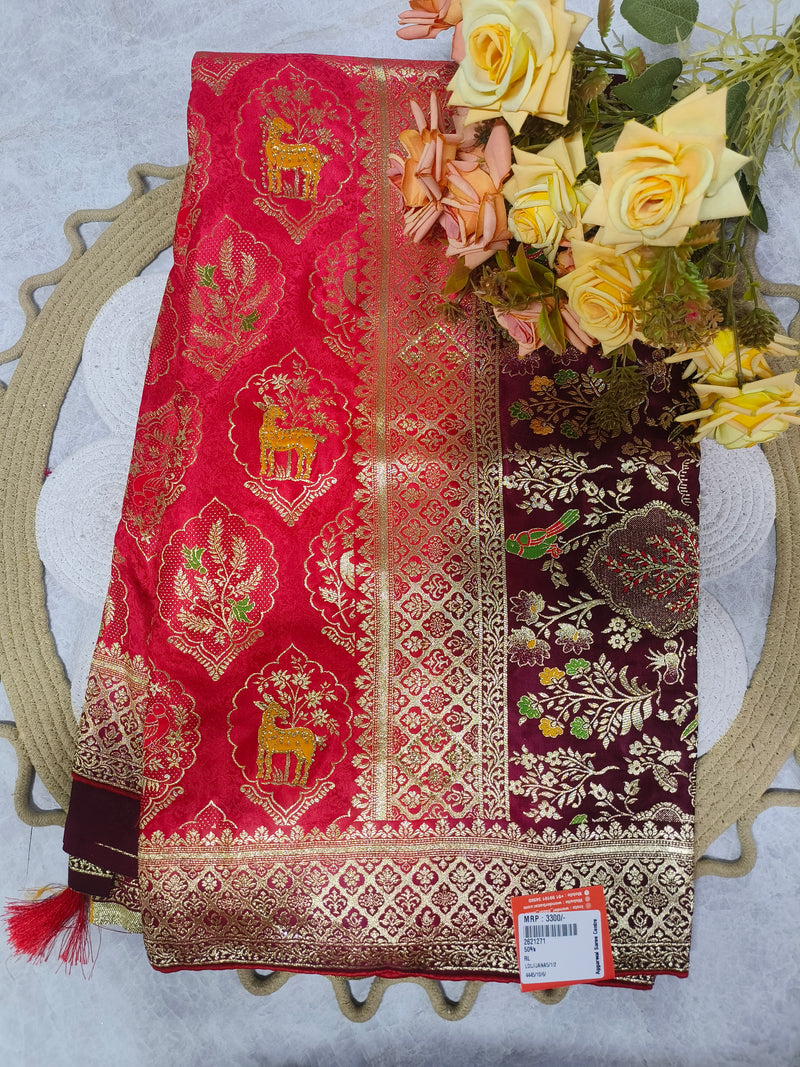 Luxurious Red Banarasi Silk Saree with Traditional Zari Motifs