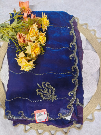 Royal Midnight Blue Embellished Saree with Intricate Details