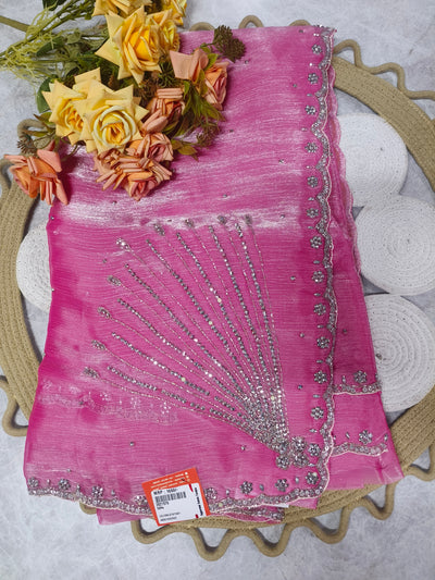 Vibrant Fuchsia Designer Saree with Elaborate Silver Embellishments