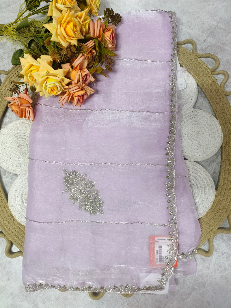 Graceful Lavender Fancy Saree with Intricate Silver Embellishments