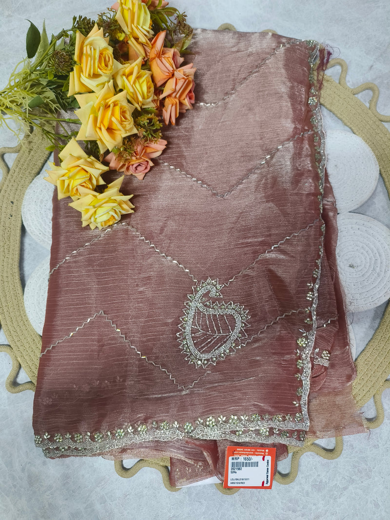 Sophisticated Copper-Tone Fancy Saree with Ornate Beaded Detail