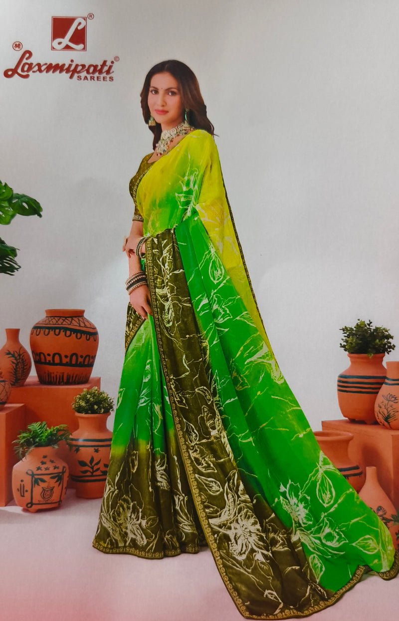 Vibrant Neon Green and Forest Green Ombre Designer Saree