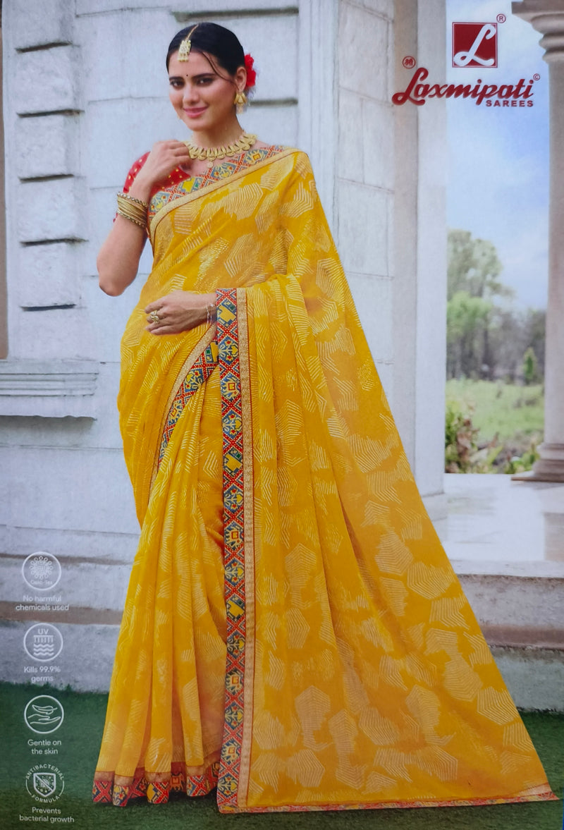 Radiant Yellow Geometric Print Saree with Vibrant Border