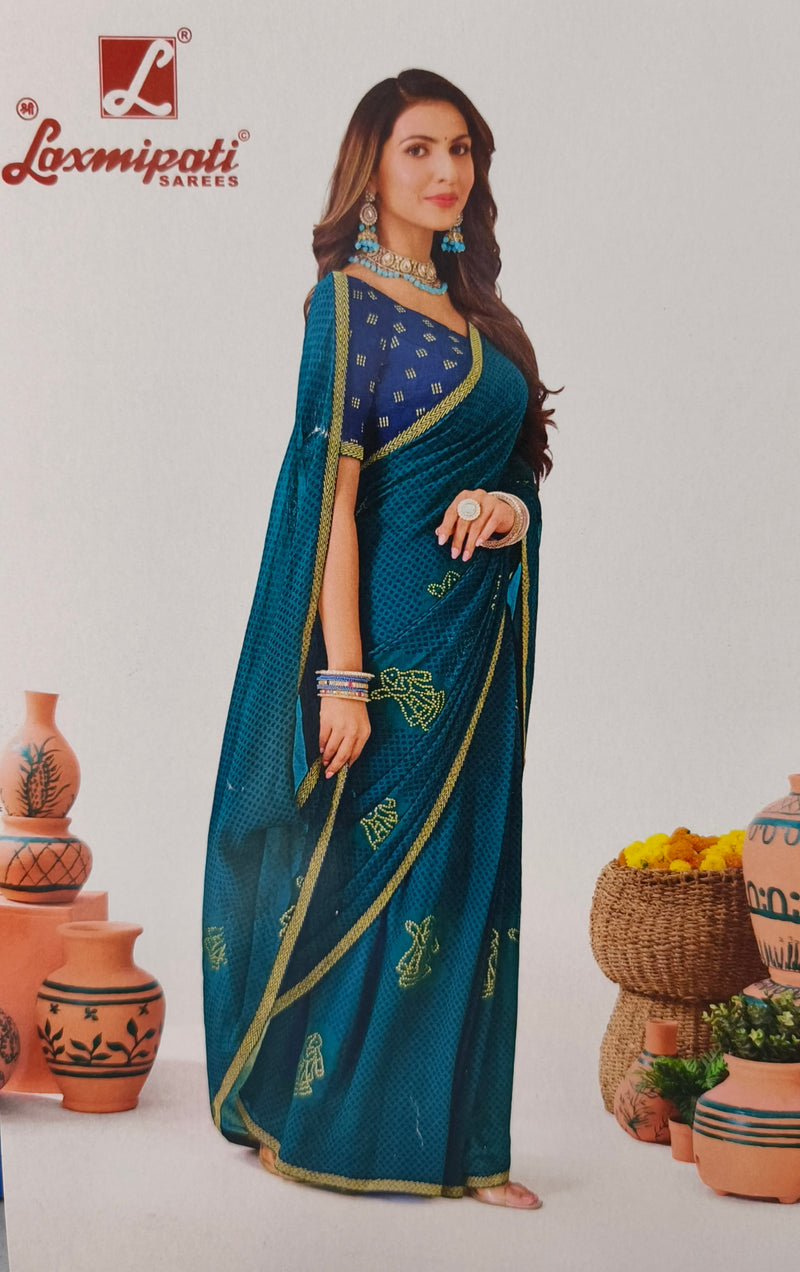 Stunning Teal Green Floral Pattern Ethnic Saree