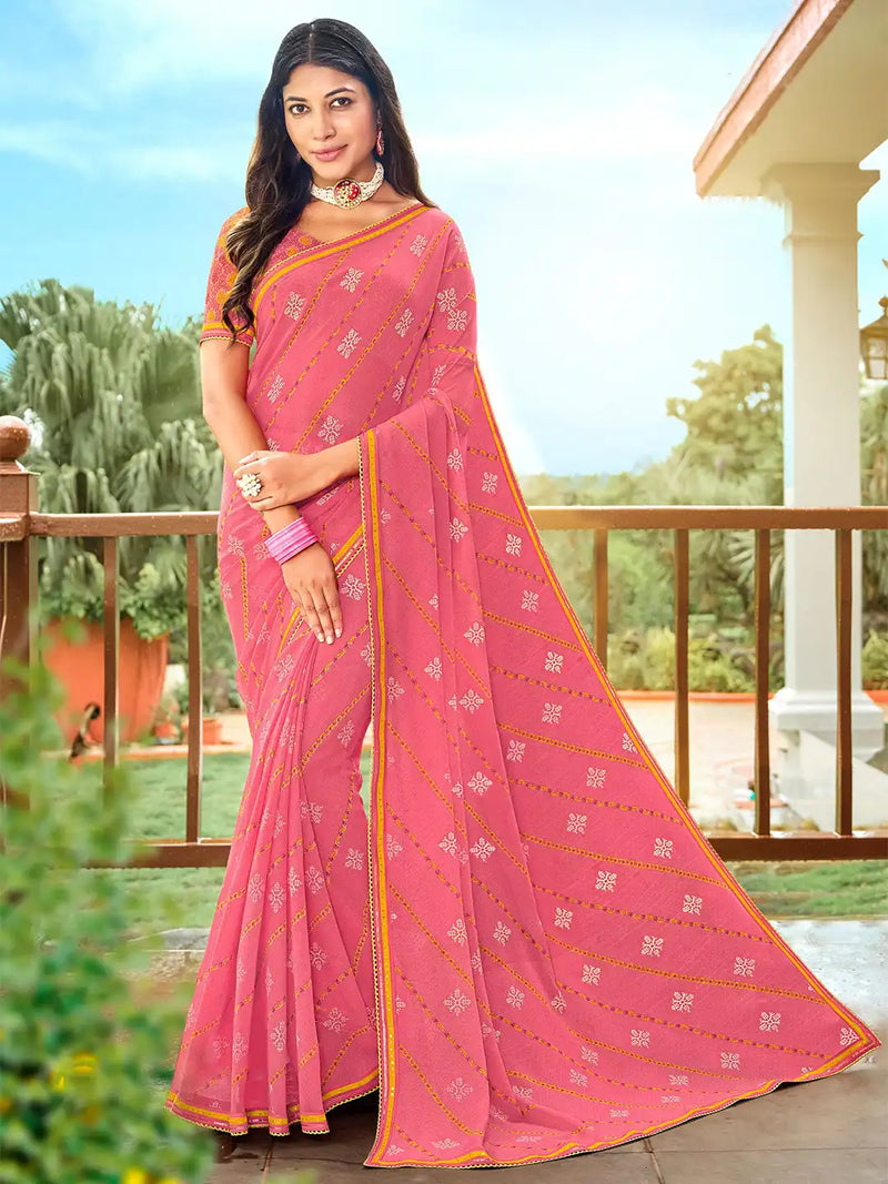 Charming Pink Geometric Pattern Casual Saree