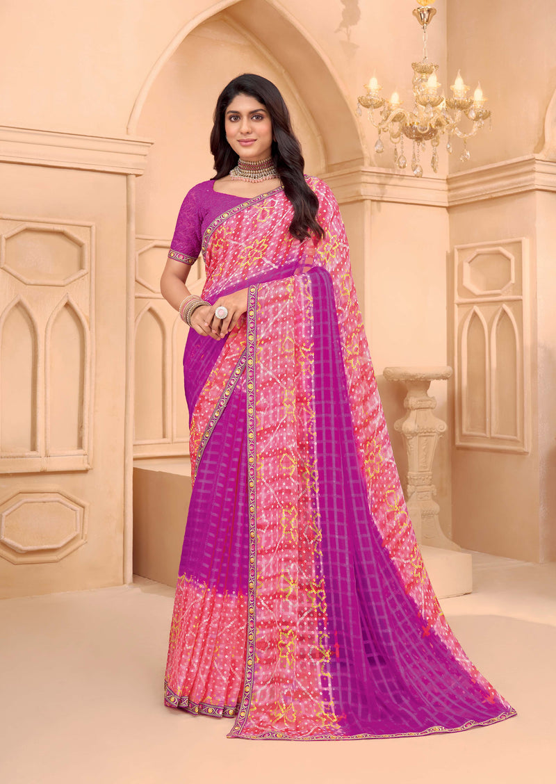 Elegant Pink & Purple Designer Party Wear Saree