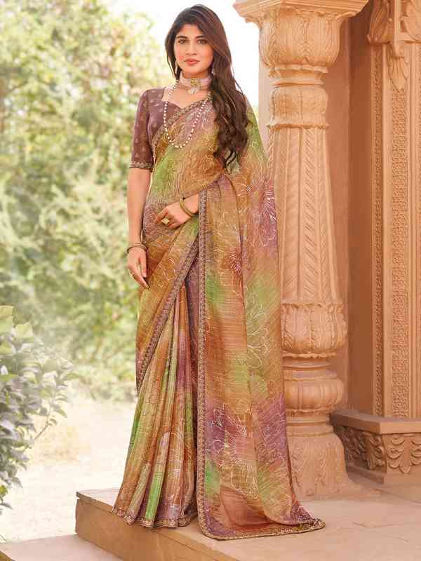 Chic Multi-Hued Floral Print Designer Saree
