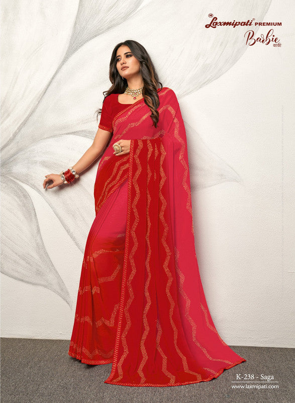 Classic Red & Pink Gradient Fancy Designer Saree